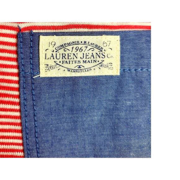 LRL Lauren Jeans Co Short Sleeve Top Nautical Red Cotton Striped Large #696 - Picture 4 of 14